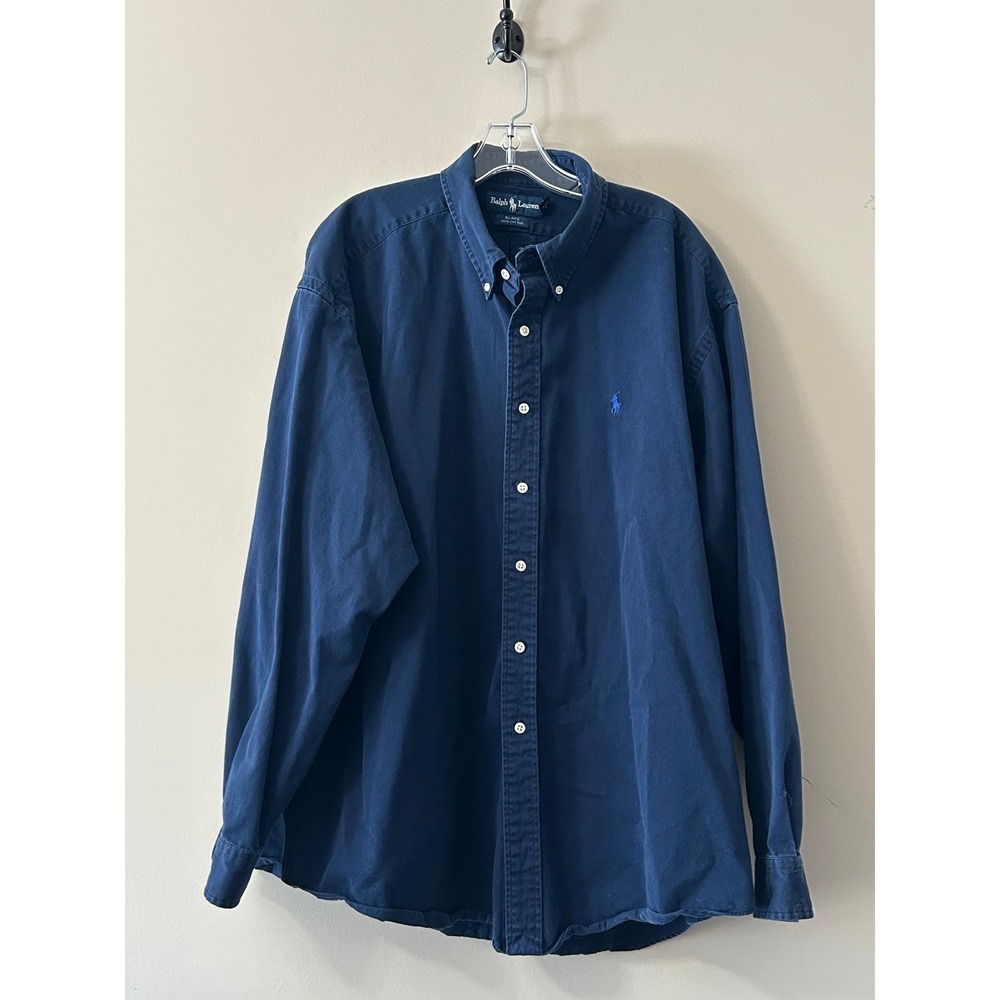 Ralph Lauren Blake Mens XXL Navy Blue Cotton Twill Long Sleeve Button Down Shirt